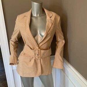 New With Tags Asos Plaid Begie Blazer Sz 4 With Belt